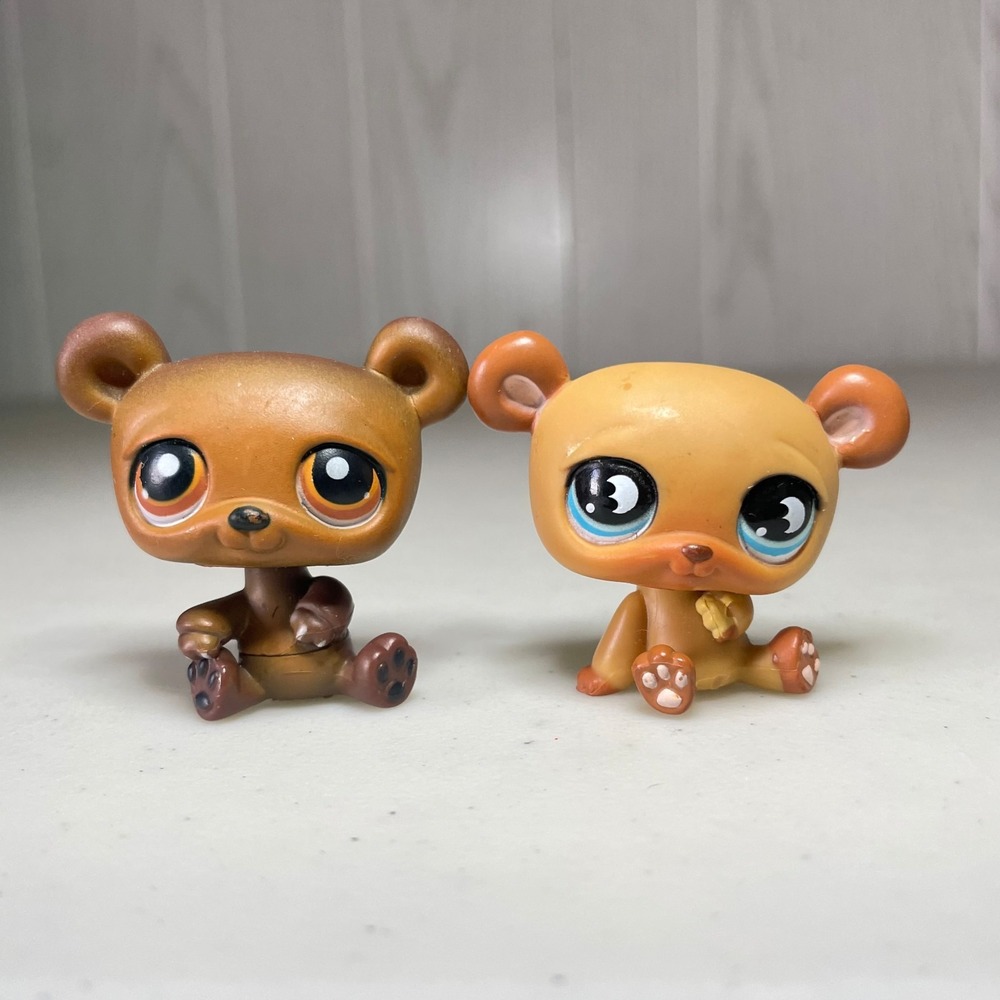Littlest Pet Shop LPS Lot of 2 Bears 814 and 395 Honey Bear Figures Brown Tan